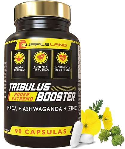 SUPPLELAND Tribulus Terrestris 1800 mg | 90 cápsulas | 90% Saponinas | Ashwagandha + Maca + Zinc + Calcio ZMA | Masa muscular, fuerza y energía | Fabricado en España y Testado en Laboratorio.