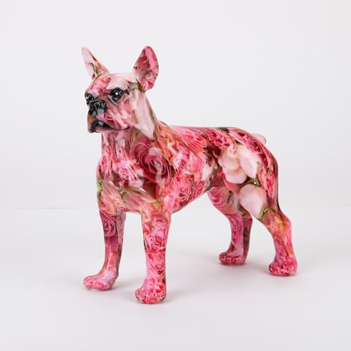 FLYuechun Ranan Moderne, bunte Boston Terrier-Statue, Kunst, kreativ, einfacher kleiner Griff, Harz, Haustier, Hund, Handwerk, Heimdekoration, Farbe, Büro, Desktop Handwerk (Rosa)