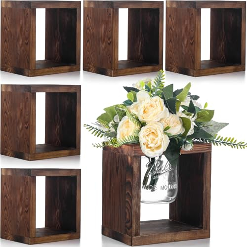 GlikCeil Rustikaler Einmachglas-Vasenhalter, Holzhalter für 473 ml breite Einmachgläser, rustikale Hochzeitsdekoration aus Holz, für Tische, quadratische Vasen, Halter für Hochzeit, Bauernhaus,