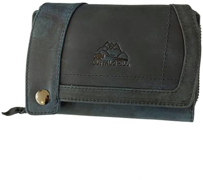 L & B Buffalo Hill Geldbörse Büffelleder Portemonnaie, Kartenetui mit RFID-Schutz >BH-2679<, eleganter Damen Geldbeutel mit 12 Kartenfächern (Blau)