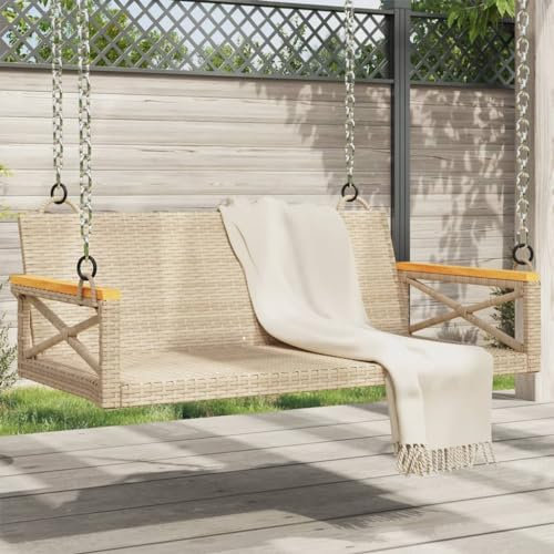 TEHTX7 Bank Gartenbank Schwebebank Schaukelbank Beige 109x62x40 cm Poly Rattan