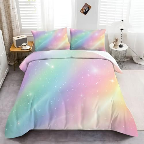CozyRest Luxus Bettwäsche Set, 100% Mikrofaser Traumhafter Regenbogen 135x200 cm Bettbezug, 3-teilig, Antiallergisch, Schlafkomfort für Einzelbett, Weich, Hautfreundlich