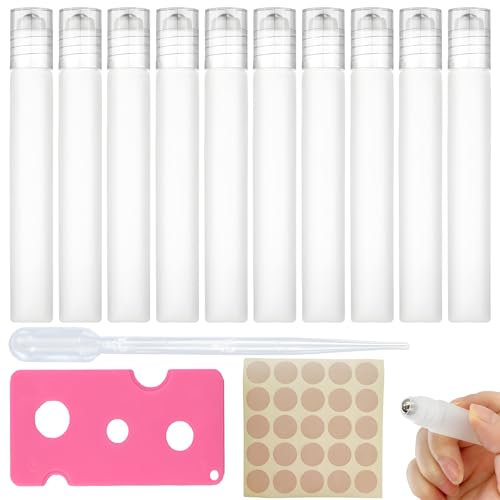 13 Pcs Essential Oil Roller Bottle Set, 10 ml Refillable Cosmetic Bottles with Dispenser Tube for Travel Oils