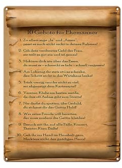 Femer Blechschild Spruch 30x40cm 10 Gebote für Ehemänner sage ja