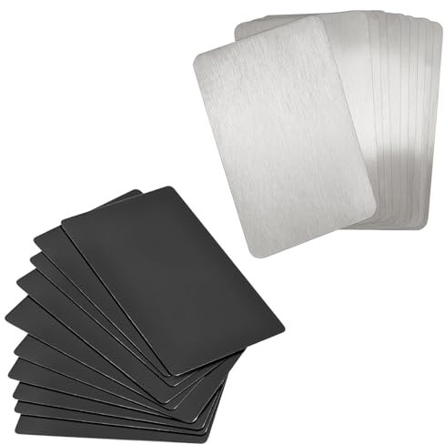 Metall Visitenkarte, 20 Leere Blanko Nichtmetallische Visitenkarten - Robuste Edelstahl Platten für Kreditkarten, EC-Karten und Nichtmetallische Platten mit Aufkleber - Ziehröhrchen Enthalten