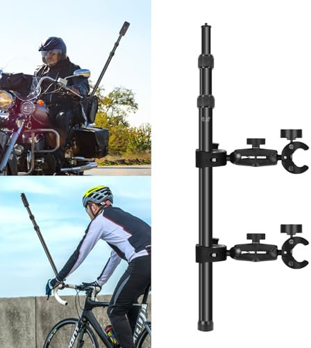 Vasgather Motorcycle Action Camera Mount Kit - Compatible with Insta 360, GoPro, DJI & More - Alloy Double Clamp Mount with 47” Invisible Selfie Stick