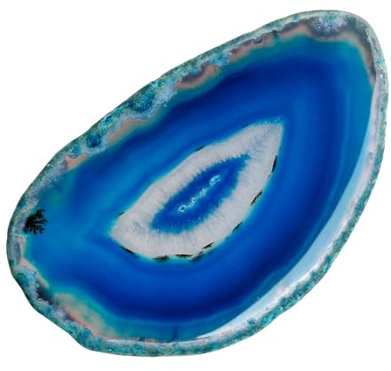 dssmboom 10pcs Blaue Achatscheiben für Handwerk Achat Steinplatte | Set von 10 unregelmäßigen Steinagat-Scheiben für Schmuck, Heimdekoration, Platzkarten geschnittenen Agat für DIY-Projekt