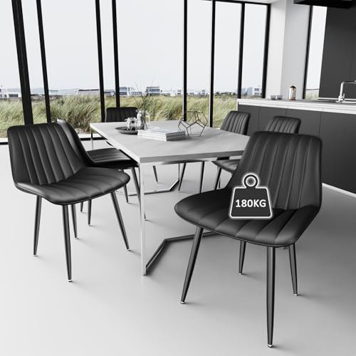 Sillas de Comedor Juego de 6, Sillas de Cocina con Respaldo de 7cm, Sillas de Mesa de Comedor con cojín de Asiento de 5cm, MAX. Capacidad de Carga 180KG, Silla tapizada para Comedor