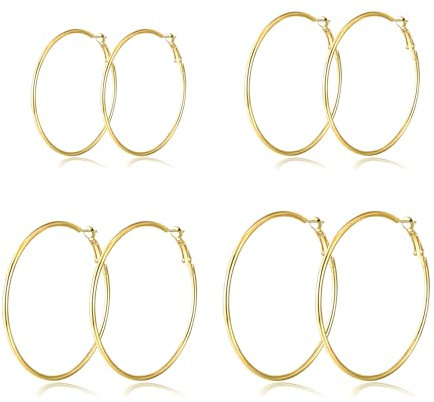 Kenivira 4 Paar Ohrringe Creolen Gold für Damen Gold Ohrringe Groß Creolen Hypoallergene Ohrringe Gold Creolen für Damen(25/35/45/55mm)