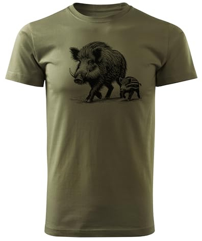 HUNT-G61 - T-Shirt für Jäger - Tshirt Herren - aus Baumwolle, Bequeme Passform - Jagd Geschenke, Geschenk für Jäger, Förster - Grün, mit Motiv