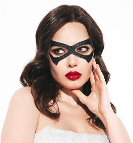 Teaaha Maske Augen Schwarze Maskerade Katze Augenmasken mit elastischer Halb Gesicht Masquerade Mask PU-Ledermaske Katzenaugenmaske für Frauen Halloween Festival Karneval Kostüm Cosplay Party