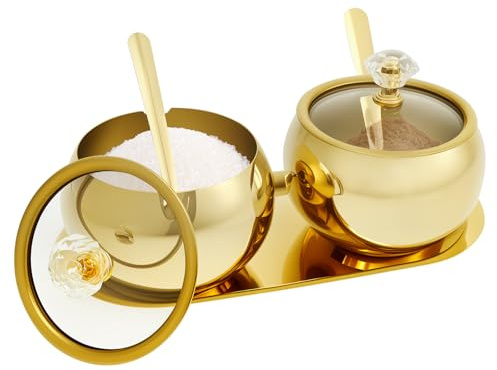 BAODBF Gewürzgläser 304 Edelstahl,Gewürzdosen mit Löffel,Gewürzstreuer,Gewürzbehälter,Spice Jars für Salz,Zucker,Pfeffer,Gold(02)