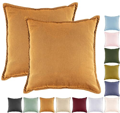 JACK by Mistral 2er Set 45x45cm Kissenhülle Kissenbezug Baumwolle Reißverschluss Leinenoptik, Farbe:Caramel