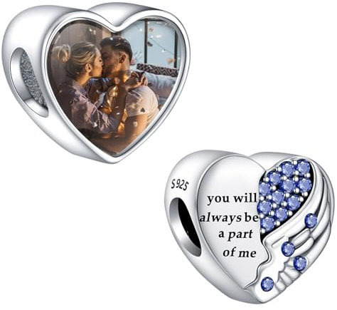 NINGAN Personalizzato Foto Charms 925 Sterling Silver Charm Fit Bracciali Collane Sarai sempre una parte di me Viola Amore Perline Gioielli Regalo di compleanno per amici Famiglia