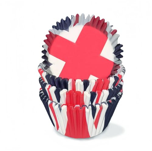 Cupcake-Box, 100 Stück, britische Flagge, Papier, Mini-Backboxen, kleine Pfannkuchenbecher für wöchentliche Dekoration, Partyzubehör mit Union Jack, Rot, Weiß, Blau