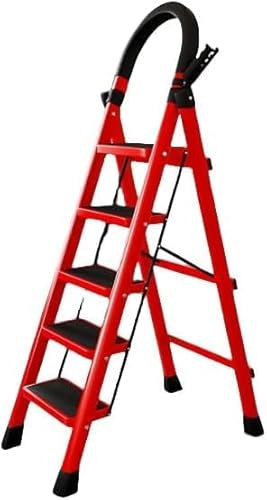 OHMG Scaletta pieghevole a 5 gradini, scala di sicurezza con piedini antiscivolo, scala domestica in acciaio, sgabello da step per casa, cucina, ufficio, compatto e durevole, gradino pieghevole