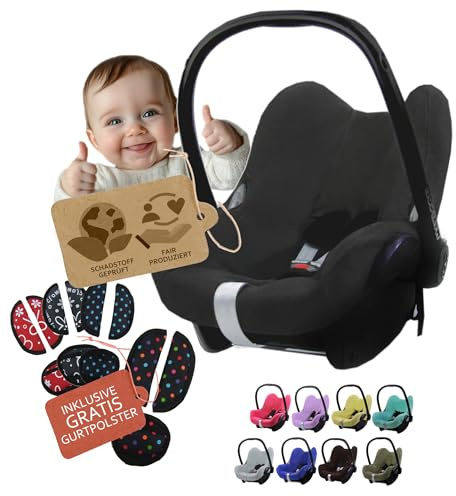 Frottee Sommerbezug [Schonbezug für Babyschale] Autositz kompatibel mit Maxi Cosi Cabrio Fix + GRATIS Gurtpolster (dunkelgrau + GP)