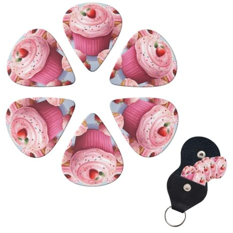 Gitarrenplektren, Donut- und Cupcake-Gitarrenplektren, doppelseitig, personalisierbar, mit Organizer, Aufbewahrungsbox, Ukulele-Plektren, Ukulele-Zubehör für Männer und Frauen, 6 Stück