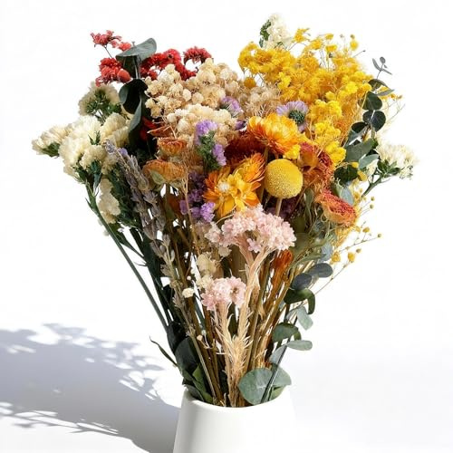 30 Stück Trockenblumen Deko Set, Groß 25-30cm Trockenblumenstrauß, Natürliche Getrocknete Blumen, Strohblumen Getrocknet für Wohnzimmer Home Hochzeit Vasen Tischdeko