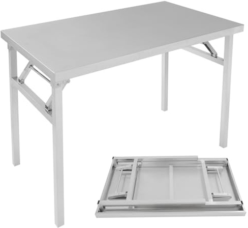DAOHHFO Küchentisch Edelstahl Klappbar Arbeitstisch - 100 × 60 cm Gewerbliche Küche Prep Arbeitstisch Edelstahl Zubereitungstisch Rechteckig, Tisch für Küche und Gastronomie