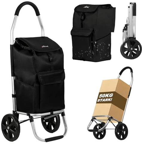 Einkaufstrolley, HOMELUX klappbar, Stabiler Einkaufswagen, große Kapazität 41 L, multifunktional, Handwagen mit Rollen, Abnehmbare Tasche, Schwarz 241