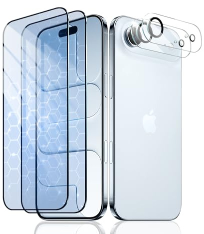 2+2-Pack Anti-Blue Light Screen Protector and Camera Lens Protector for iPhone 17 Air/ iPhone Air, Tempered Glass Film, Impact-Protection, HD, Anti-Scratch, 9H Hardness, Case Friendly, Bubble Free