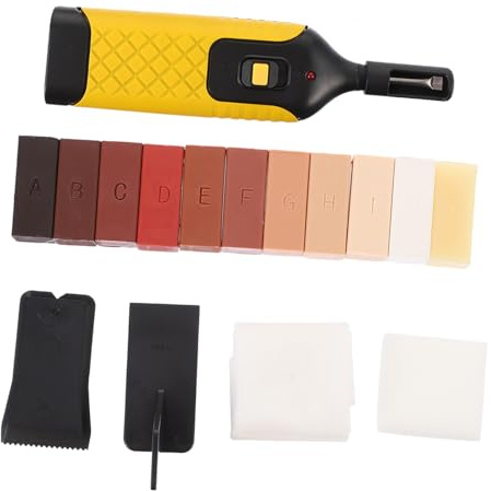 VICASKY Reparaturset Wachsblock für Laminatboden und Parkett 16 Stück mit Kunststoff Werkzeugen und Elektrischem Bügeleisen zur Kratzer und Spaltreparatur als Einweihungsgeschenk