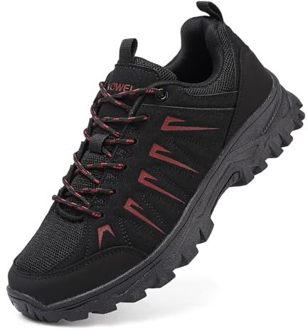 HaloTeam Zapatos de Senderismo Hombre Antideslizantes Transpirable Trekking Sneakers Escalada Zapatillas de Montaña,Negro Rojo,EU 43