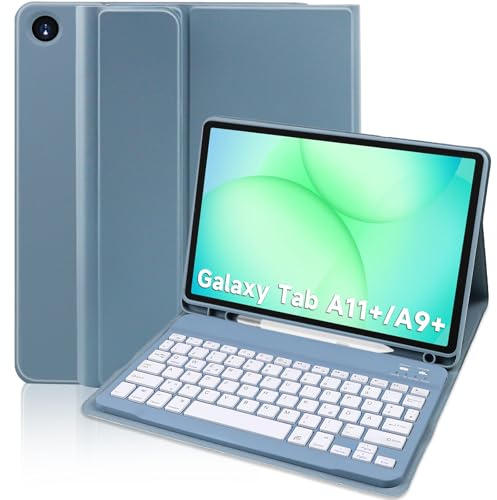 Tastatur Hülle für Samsung Tab A11+ Plus/A9+ Plus 11 Zoll,Deutsches QWERTZ-Layout Tastaturen Hülle mit Pen Halter,Magnetisch Abnehmbarer Bluetooth Tastatur für Galaxy Tab A11+ Plus 11 2025,Blau