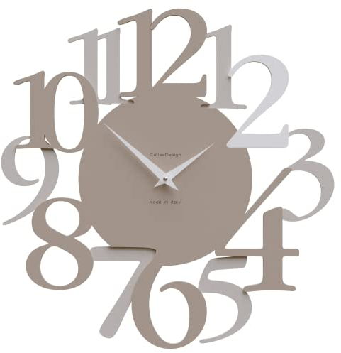 CalleaDesign Moderne große Wanduhr ohne Tickgeräusche für Wohnzimmer Wanduhren im modernen Design 45cm [Caffat-Matte Weiß Leinen]