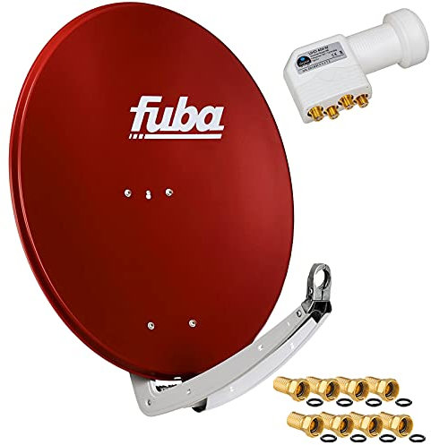 FUBA 4 Teilnehmer Digital SAT Anlage DAA780R Ziegelrot + Hochwertiger Quad LNB weiß + 8 Vergoldete F-Stecker