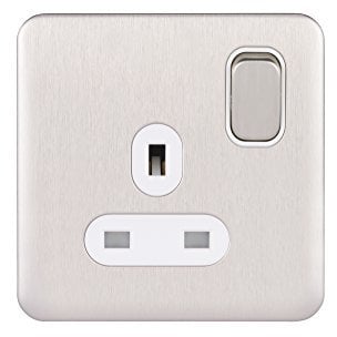 Schneider Electric GGBL3010DWSS Lisse Screwless Deco 1G 13A DP Sw Socket WSS, 240 V, Stainless Steel