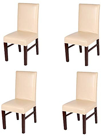 KELUINA Elastic Spandex Solide Pu Leder Stuhlhussen, wasserdicht und ölbeständig Stretch Dining Chair Protector Cover Schonbezug für Kitchen Bar Hotel und Hochzeitszeremonie (Champagner,4 pcs)