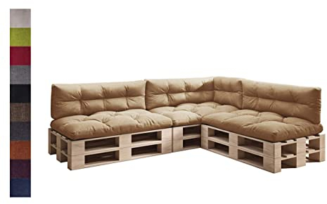 sunnypillow Palettenkissen 7er Set für Europaletten Indoor und Outdoor Palettenpolster Palettensofa Kissen mit schöner Steppung Auflage 120 x 80 viele Farben zur Auswahl Sandfarben