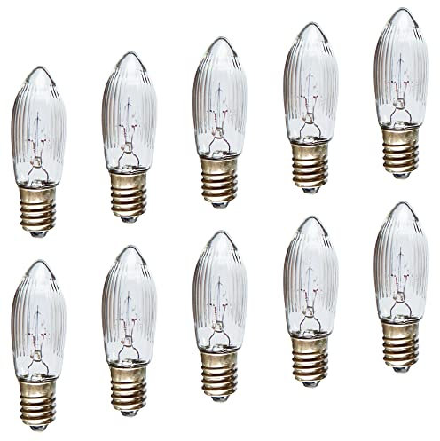 AUSWAHL 8V - 55V - netSells - 10er Set - 34V 3W Topkerze Riffelkerze Spitzschaftkerze - für Schwibbogen u. Lichterketten - für AUSSEN - für 7 Brennstellen - klar