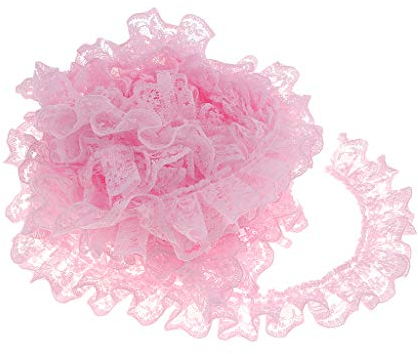 Spitzenband 2.2 cm, Elastic Lace Trim, Vintage Spitze-Borten Deko, Rüschenband Elastisch, Rüschen Spitzenborte für Hochzeit Applikationen Nähen Handwerk Geschenkbox Scrapbooking, Rosa