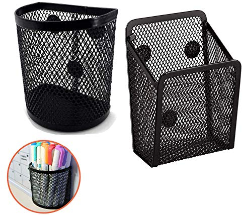 Vetoo 2 Pack Mesh Storage Basket Organizer, Magnetic Pen & Pencil Holder for Refrigerator, Whiteboard, Locker Accessories, Office Supplies