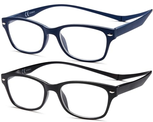 NEW VISION Lesebrille 2 pack, Magnet Lesebrille, Lesebrillen Herren, Klassischer Stil Lesebrille NV3282 mit Magnetverschluss Hinten, Lesehilfe für Damen Herren (NB, 1)