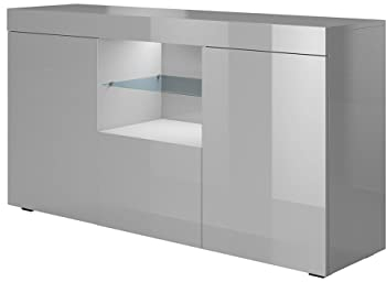 MB Muebles Bonitos, Buffet Sefora pour Salon et Salle à Manger avec Lumière LED, Meuble TV en Mélamine Brillante, Couleur Gris, 135x72x34 cm