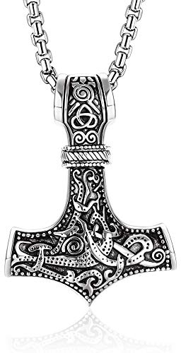 YADOCA Wikinger Thors Hammer Kette Herren Edelstahl mit Keltischer Knot Thors Hammer Anhänger Schmuck Wikinger Geschenk Schwarz/Silber