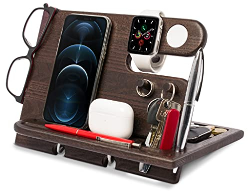 Holz Telefon Dockingstation Asche Baum Geldbörsenständer Schlüsselhalter & Uhren Organisator Herren Weihnachten Geschenk Ehemann Geburtstag Gadgets Kompatibel mit iPhone iWatch