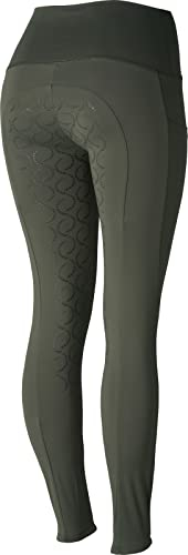 HORZE Damen Reitleggings Gillian, Reithose mit Handytasche und Silikonvollbesatz, Grün, 40