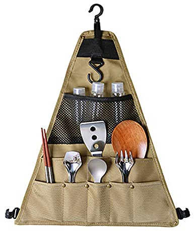 Lichi Grillgeschirr Aufbewahrungstasche, 900D Oxford Multi-Pocket Hängender Organizer, Tasche für Reisen Camping, Grill Besteck Netztaschen Kochgeschirr, Dreieck