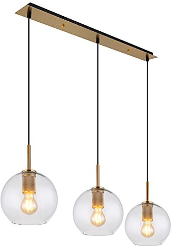 Globo Hängeleuchte Metall messingfarben matt Glas klar schwarze PVC Kabel 15462H2