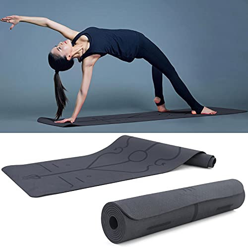 RAMROXX Premium Yogamatte mit Symbolen TPE Schwarz 182x61cm auch für Fitness Pilates