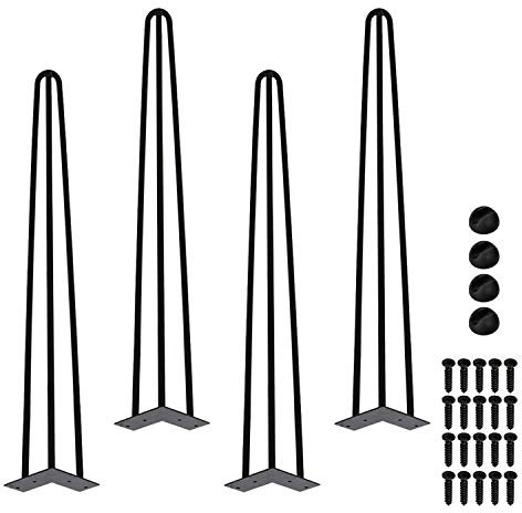 Einfeben - Lot de 4 pieds de table en épingles à cheveux - Avec 3 entretoises - Pied de meubles en métal - Pour table, armoire, table basse, tiroirs - Longueur 61 cm
