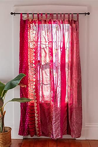 Rajbhoomi handicrafts Bunte Vorhänge, lichtfilternd – Boho-Vorhänge, Betthimmel, Wandteppich oder Fensterdekoration, Shree-Paneele, Rote Farbe (84 x 43 Zoll)