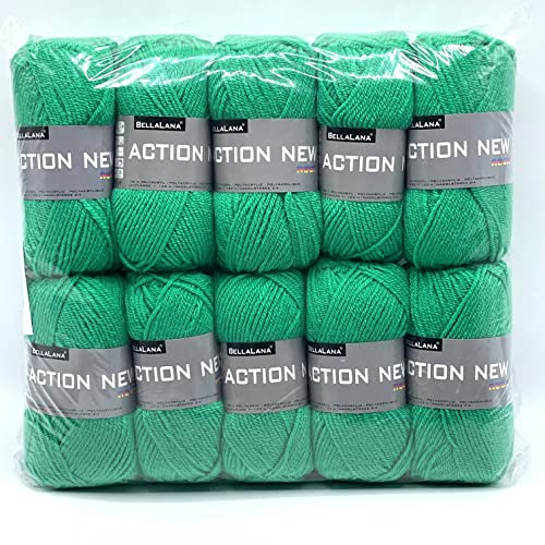 Wollkontor, BellaLana ACTION NEW, 100% Polyacryl, 10x50 g, Längsknäuel, Lauflänge: 50 g ca. 133 m, Nadelstärke: 3,0-4,0mm (grün)
