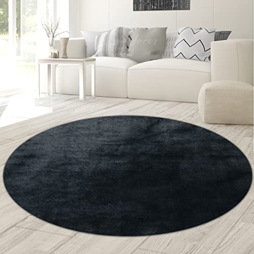 Teppich-Traum runder Shaggy für Diele & Flur | weicher Flor waschbar | in schwarz, 200 cm rund