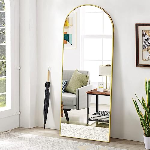 Koonmi 52 x 161 cm Large Arch Mirror Full Length, Big Arched Metal Standing Full Body Floor Mirror for Dressing, Wall Mounted, Leaning for Living Room, Gold